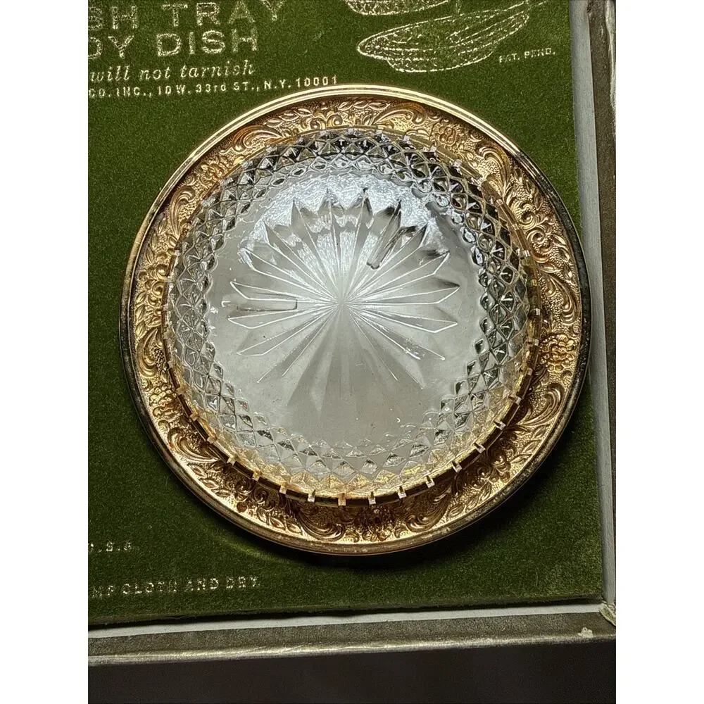 VTG Astorloid 24K Gold Plated Crystal Coasters Ashtrays Nut Dishes 4.5